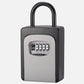 Grey key password lock box front with number keypad and arched shackle