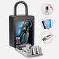 Grey key password lock box open with keys inside and keypad on the door