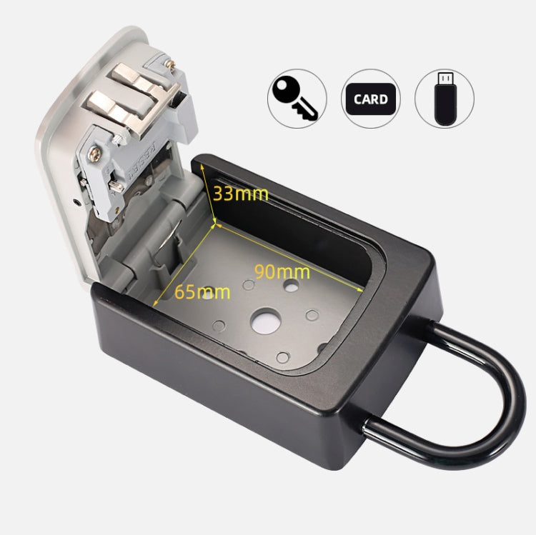 Grey key password lock box open, showing numbered keypad and key slots