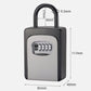 Grey key password lock box with keypad and labeled dimensions