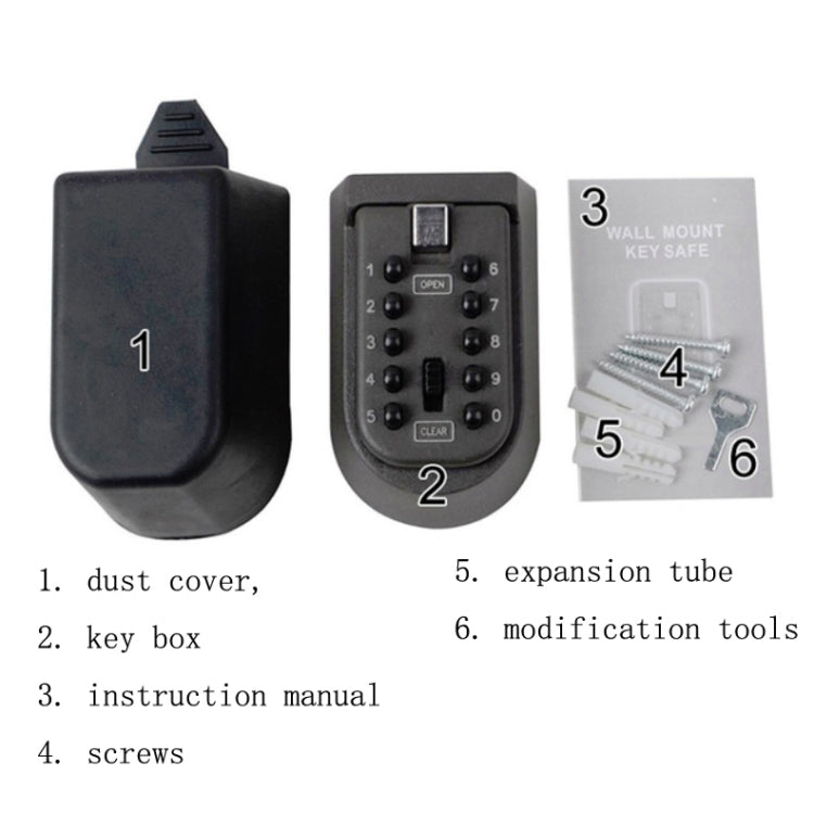 Shield-shaped combination key lock box with dust cover and included mounting screws