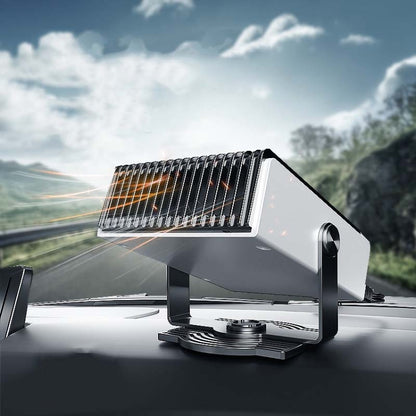 Portable car heater with front vent grille and adjustable stand base