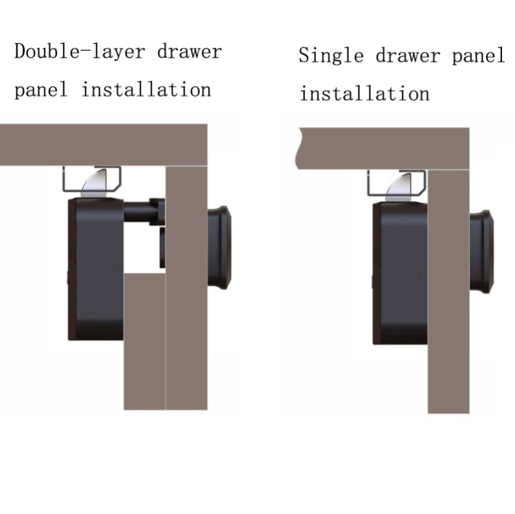 Drawer lock installation diagram for single or double panel mounting