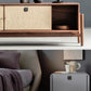 Fingerprint drawer lock on wood cabinet front with small top sensor