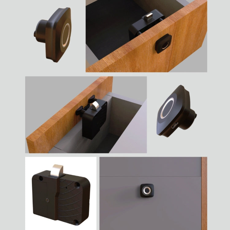 Fingerprint lock kit with rotating cam and mounting pieces for drawer