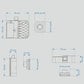 Fingerprint drawer lock dimensions diagram with front, side, and top views