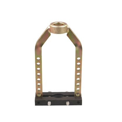 9-hole axle puller bracket tool with perforated metal arms and black base plate