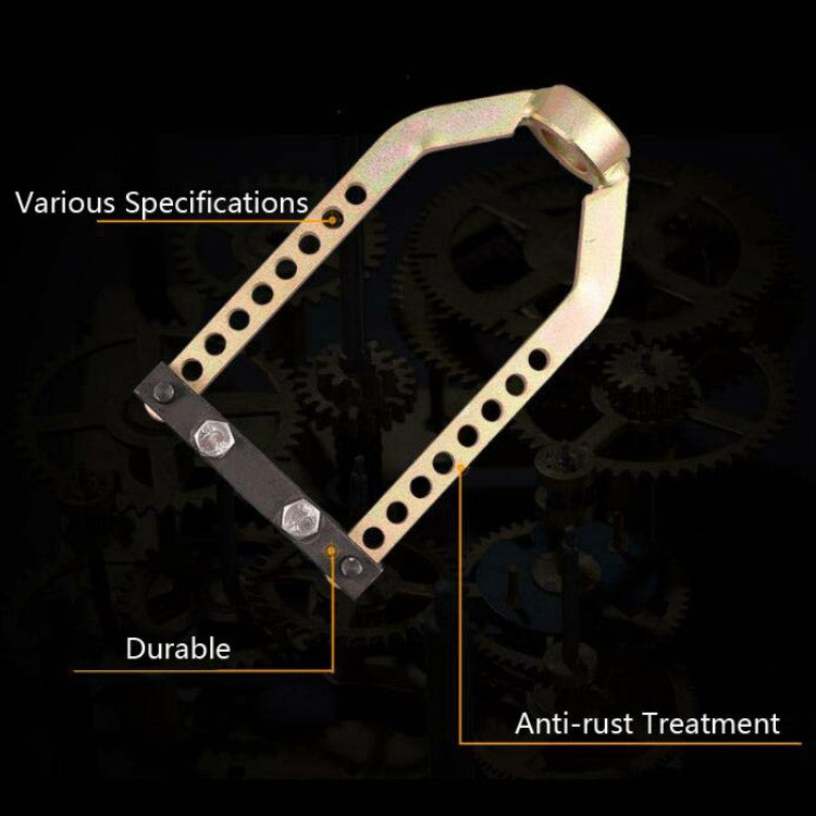 Steel axle puller bracket with perforated side arms and black clamping plates