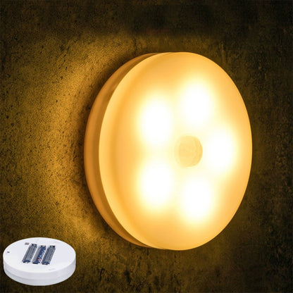 Round wall LED night light with warm amber glow and circular white light panel