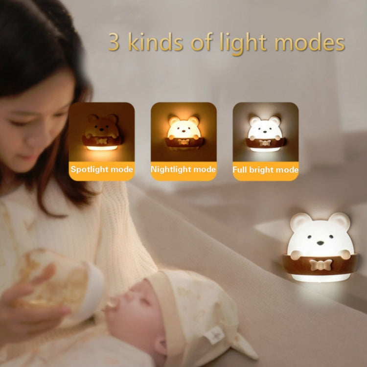 Bear night light wall lamp showing three light modes, warm glow