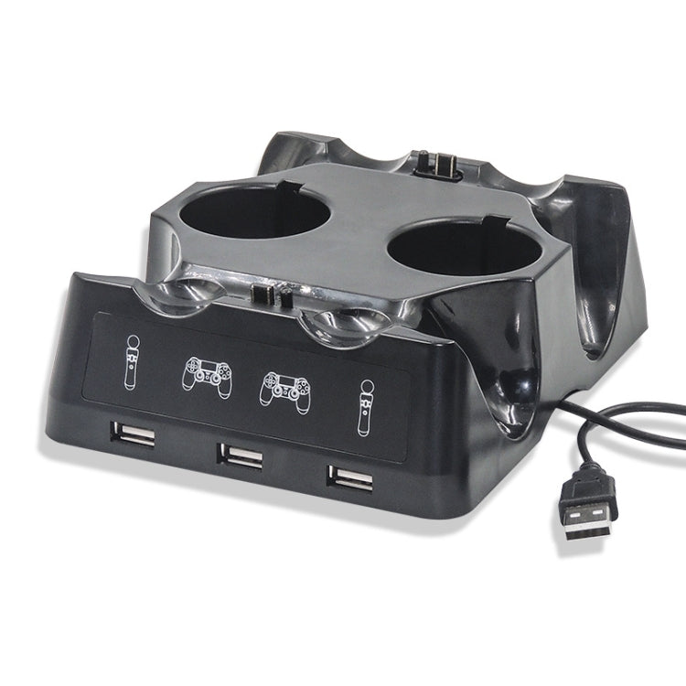 Black charging dock with two cup holders, USB ports, and attached power cable