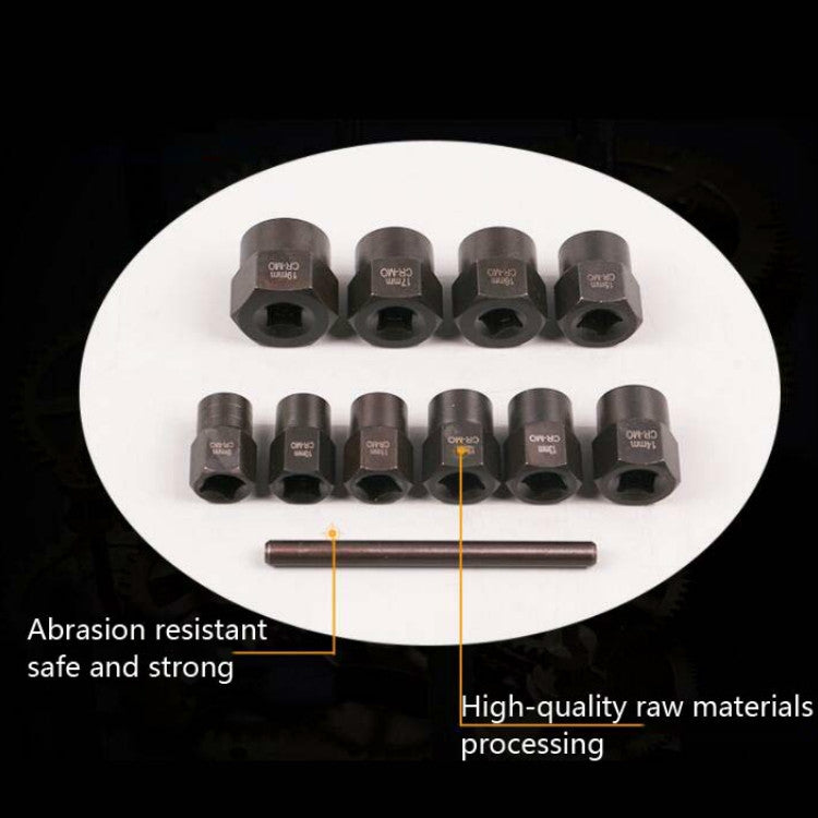 Impact nut extractor sockets with 12-point heads and long drive bar