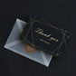 Black thank-you greeting card with gold geometric frame and “VERY MUCH”, with envelope