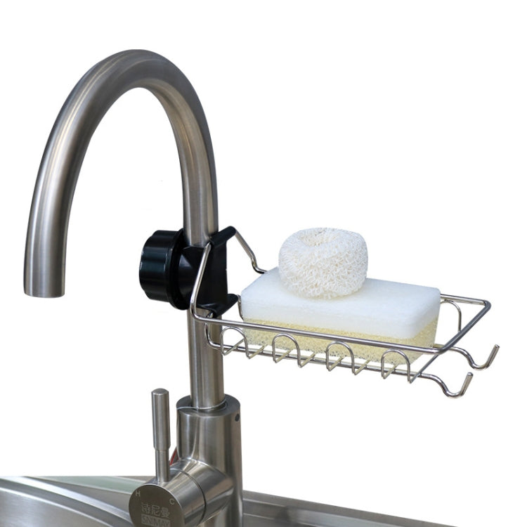 Stainless steel faucet sink rack with perforated soap and sponge holder