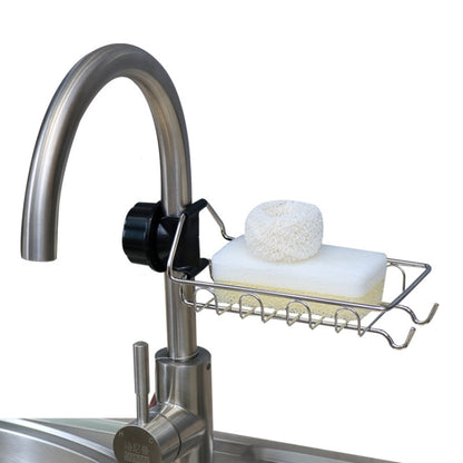 Stainless steel faucet sink rack with perforated soap and sponge holder