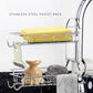 Stainless steel faucet rack with two-tier dish and scrub pad holders