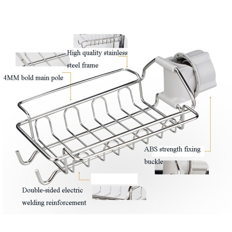 Stainless steel faucet rack with welded wire frame and ABS buckle mount
