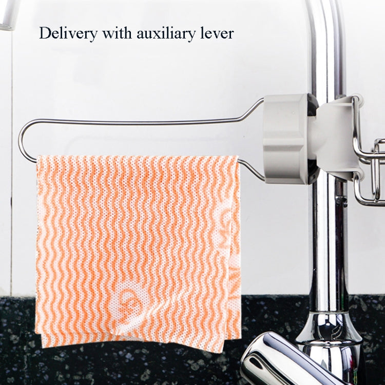 Stainless steel faucet rack with orange dish towel and auxiliary lever clamp