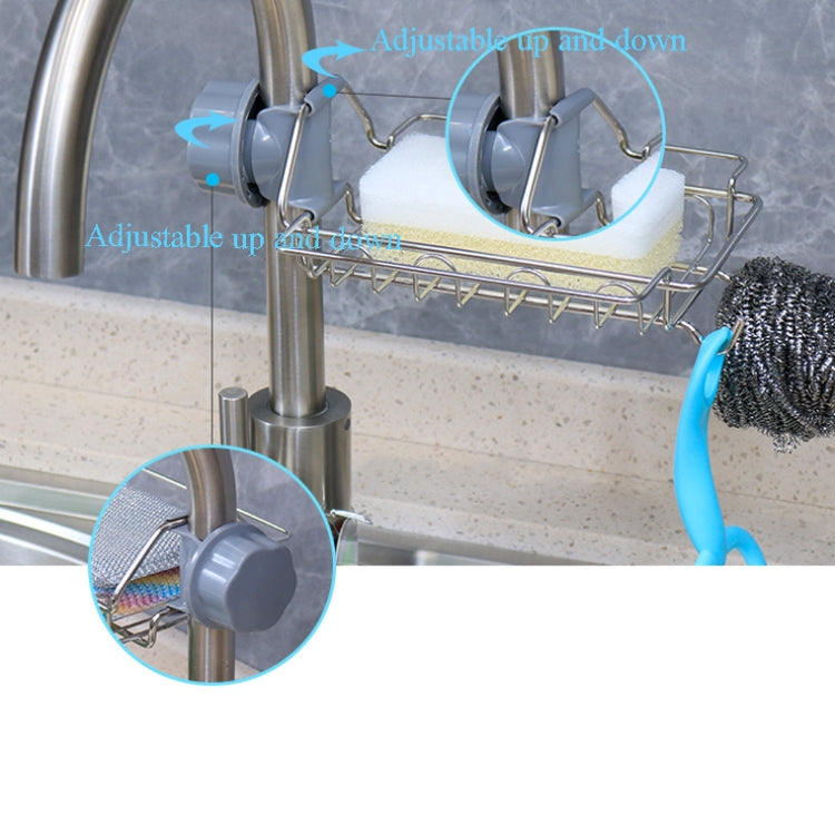 Adjustable faucet-mounted sink rack with wire grid and drying hooks