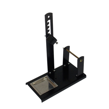 Black metal soldering iron stand with adjustable height post and tin wire holder