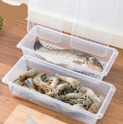 Clear plastic freezer storage box set with fish, sealed lids, for fresh-keeping