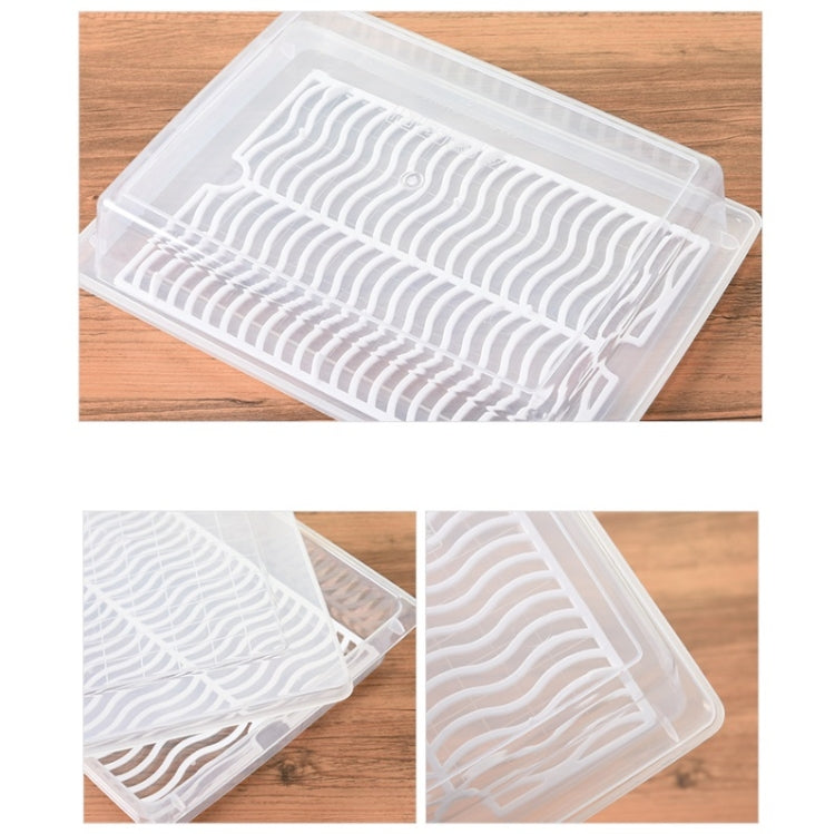 Clear plastic insert with wavy drainage ridges for freezer storage boxes