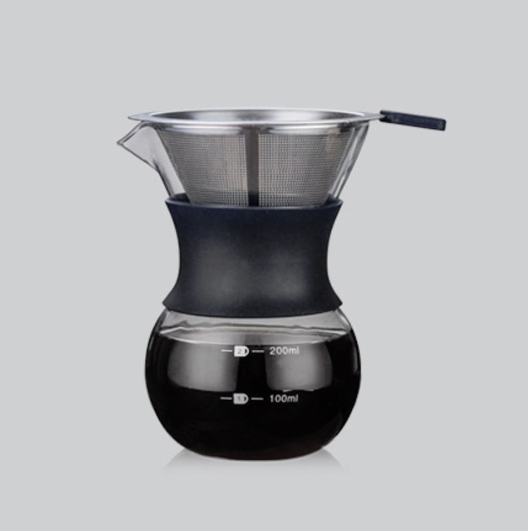 200ml coffee maker with strainer and handle, dark glass carafe with measurement lines