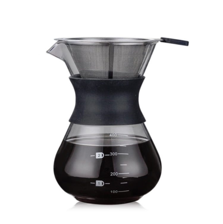 400ml coffee maker with strainer, dark glass carafe, black base, pour-over filter top