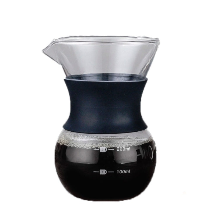 200ml coffee maker without strainer, clear top reservoir, dark glass body, measurement lines
