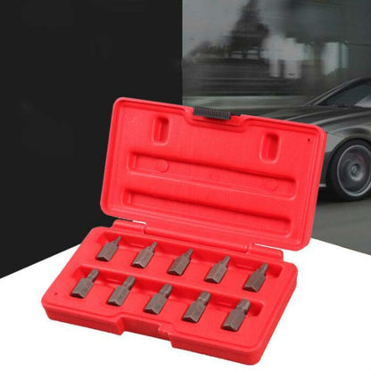 10-in-1 bolt extractor set with red case and mixed screw/nut removal tips