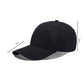 Black baseball cap, curved brim and front panel stitching