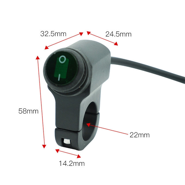 Motorcycle LED waterproof headlight switch with green indicator, black body