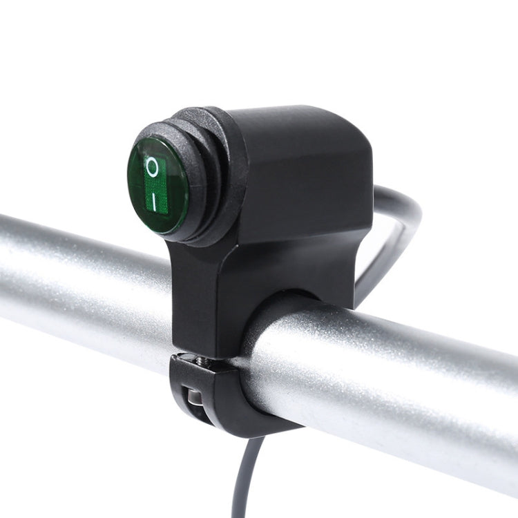 Handlebar-mounted motorcycle LED waterproof switch, green indicator in black casing