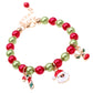 Beaded Christmas charm bracelet with red and green beads, Santa face and reindeer dangle charms