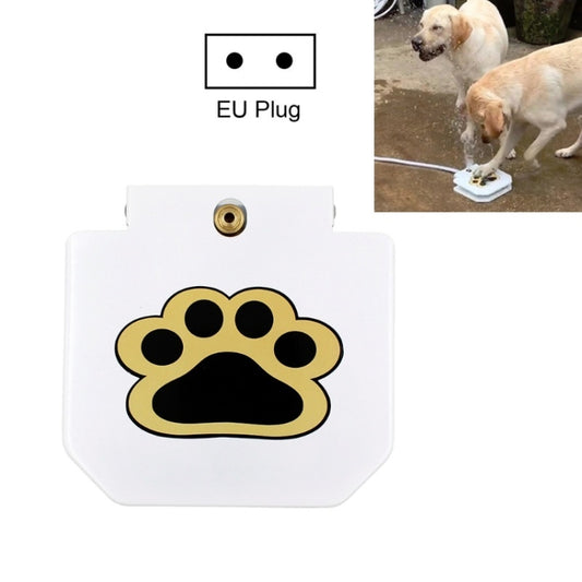 Automatic outdoor dog water fountain with paw logo, white body and EU plug