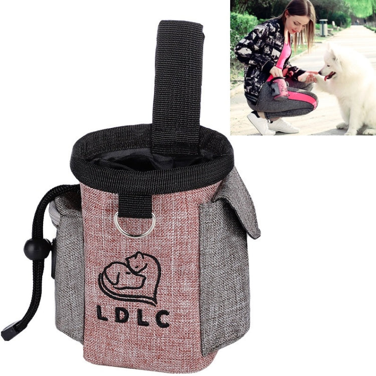 Light pink and grey pet waist snack bag with top strap and front logo pocket