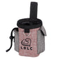 Grey and light pink pet treat waist bag with top handle strap and side pull tab