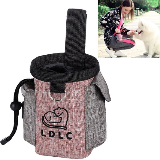 Light pink and grey pet waist snack bag with top strap and front logo pocket