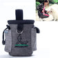 Grey pet waist snack bag with ring buckle, side tabs, and dog silhouette logo patch