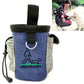Blue and grey pet training waist bag with top strap, ring buckle, and dog logo