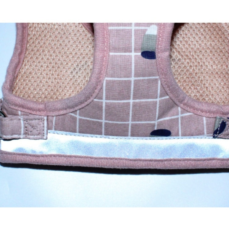 Pink grid pet chest harness vest hem with cushioned padding and mesh lining