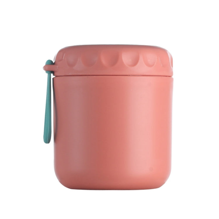 Red stainless steel soup cup thermos with silicone handle loop, closed lid