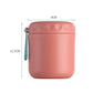 Red stainless steel soup cup thermos, side view with carry handle loop