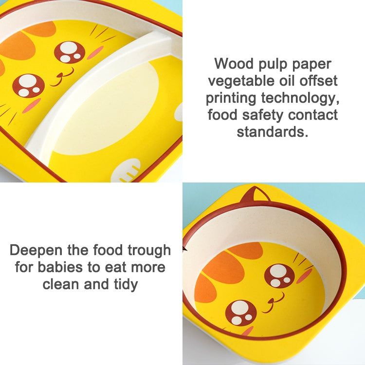 Yellow cartoon cat bamboo divided bowl and matching tray for kids meals