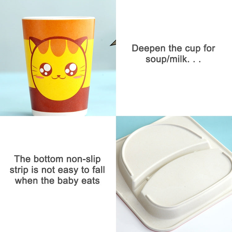 Cat-themed kids bamboo cup and plate set with non-slip base (underside)