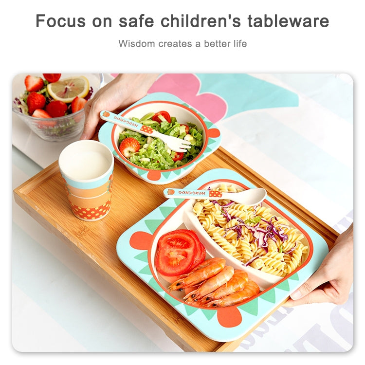 Kids bamboo meal set with divided tray, bowl, cup, and matching spoon
