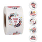Roll of thank you sticker labels with floral wreath design and round sample stickers
