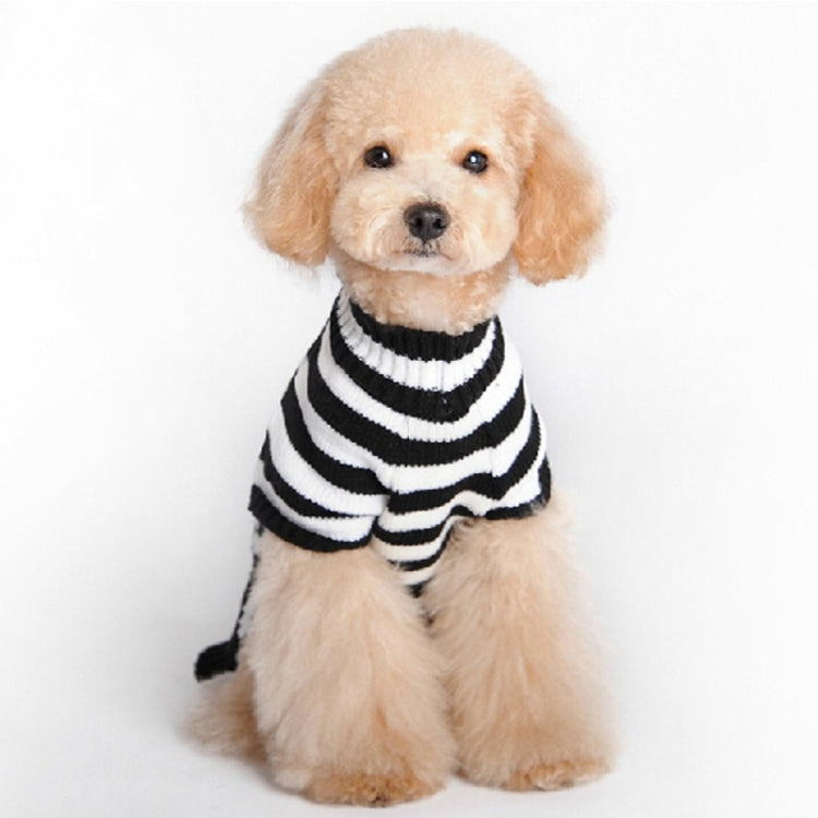 Black and white striped pet sweater with skull motif, short sleeves