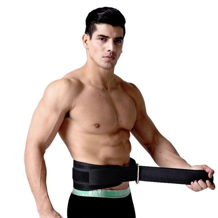 Men's black training belt with wide padded support and metal buckle