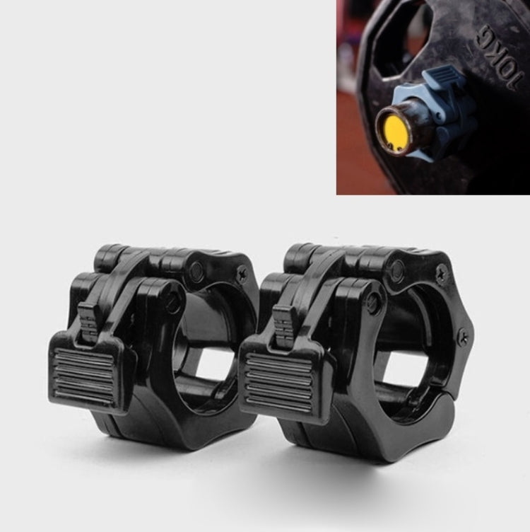 Set of two black barbell quick-lock collars with open-and-close lever for quick loading
